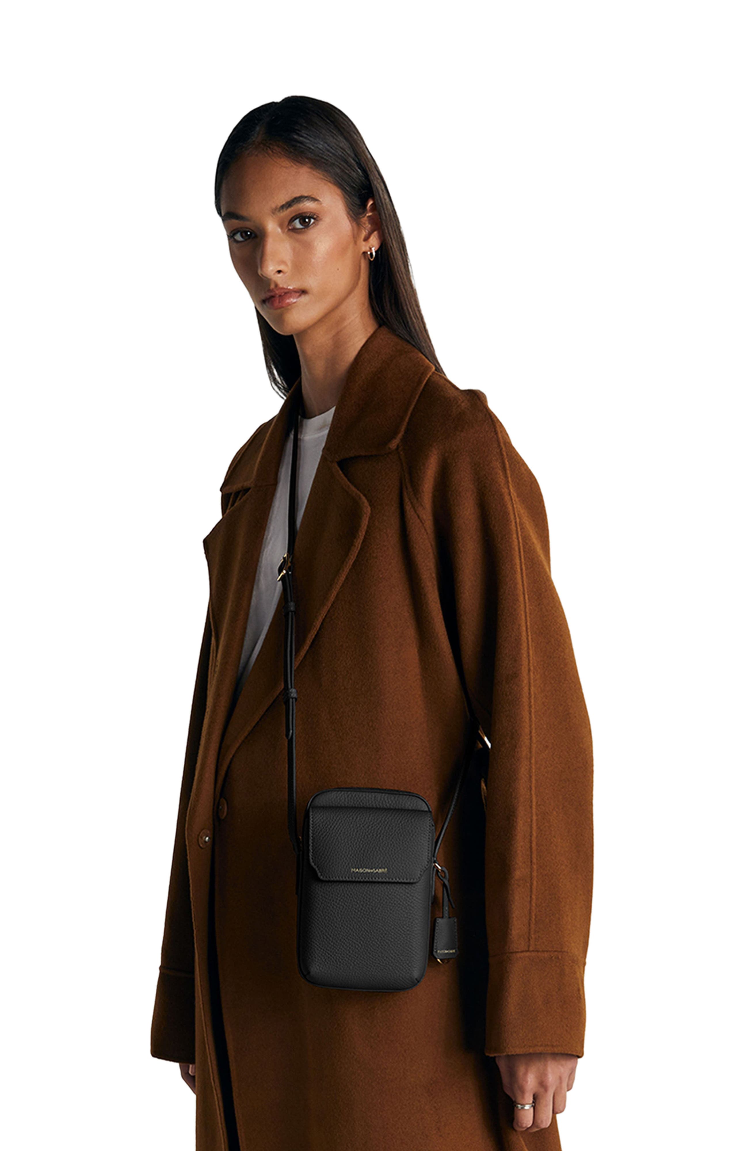 MAISON de SABRÉ Leather Zip Phone Pouch, Alternate, color, Black Caviar