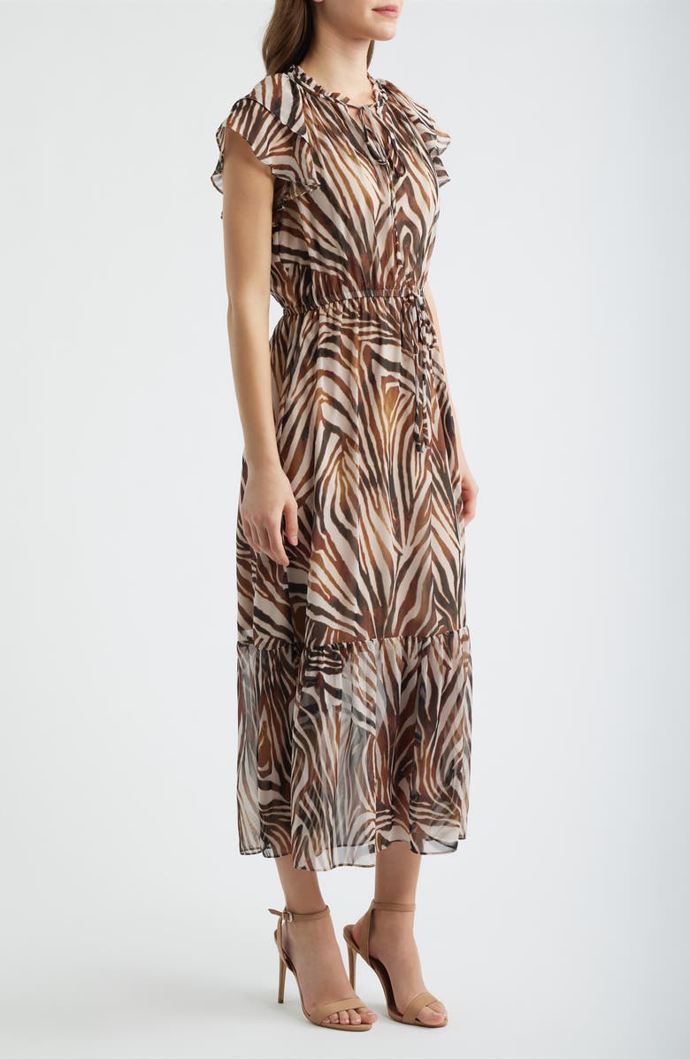 Julia Jordan Flutter Sleeve Midi Dress, Alternate, color, Brown Multi