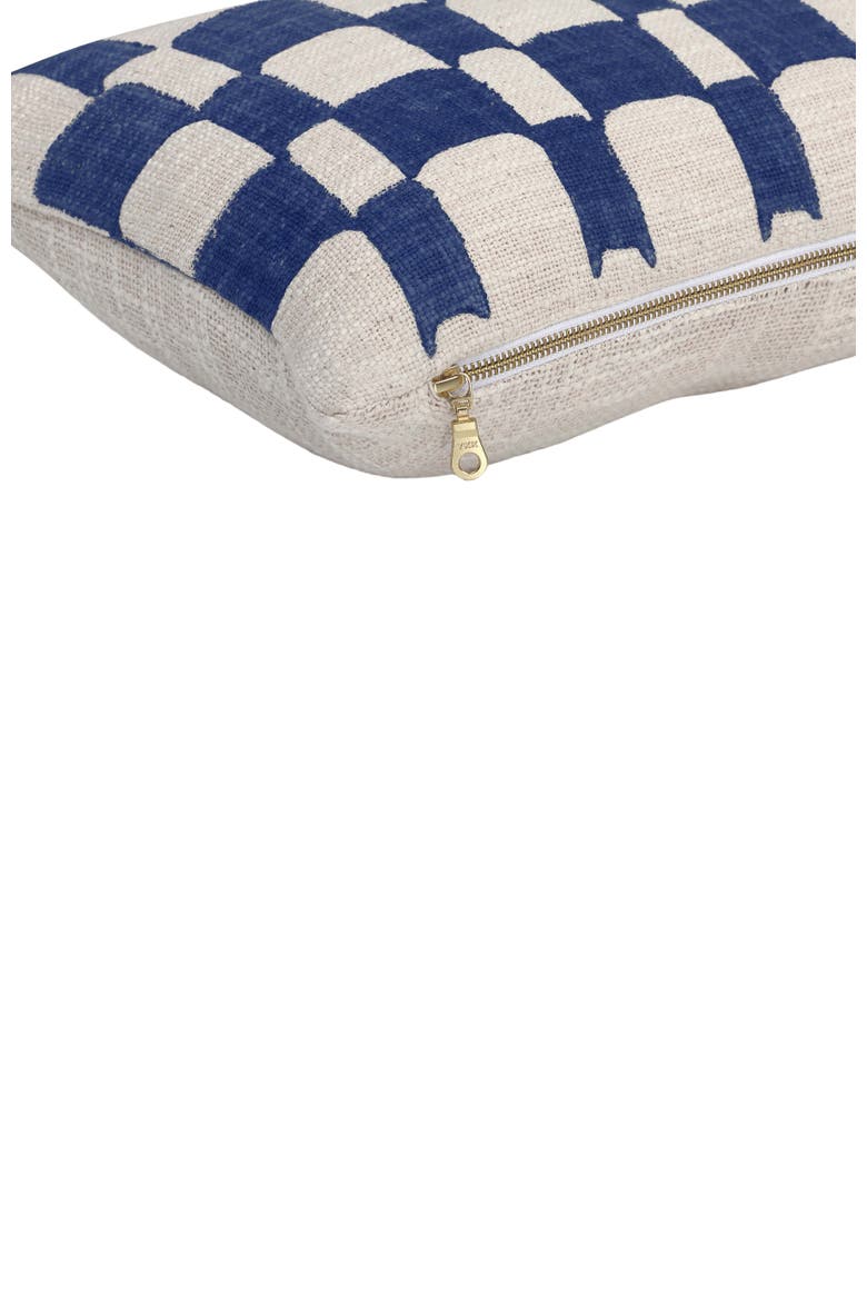 Checkered Block Printed Lumbar Pillow - Cover + Insert, Alternate, color, Indigo