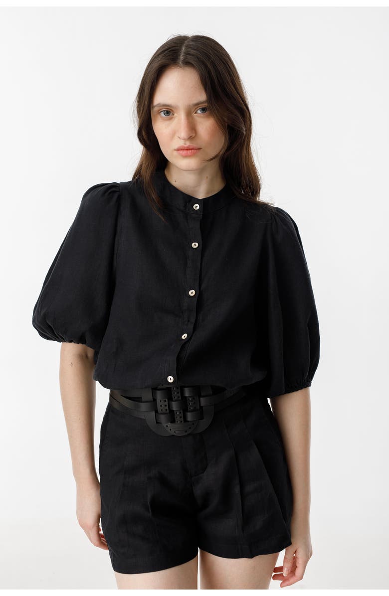 LANHTROPY Bubble Linen Shirt, Alternate, color, Black