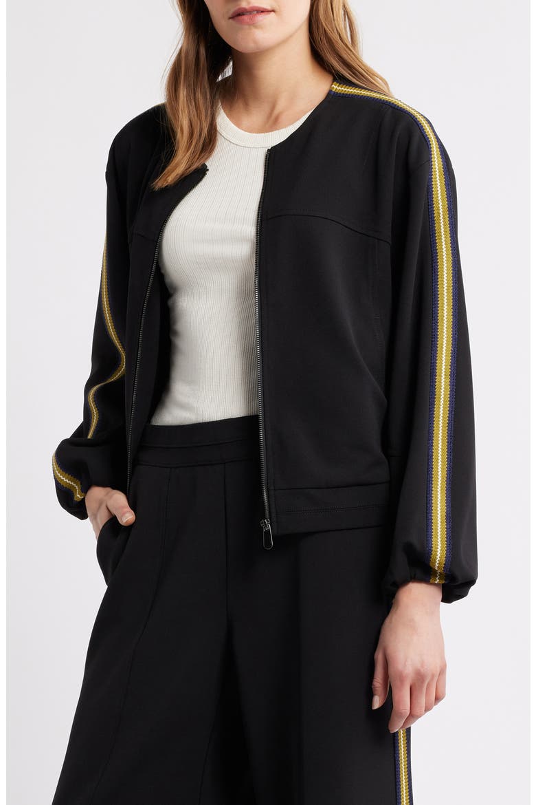 Stripe Trim Front Zip Jacket, Main, color, BLACK