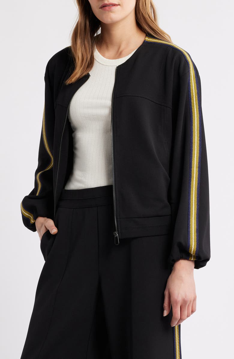 Wit & Wisdom Stripe Trim Front Zip Jacket, Main, color, Black