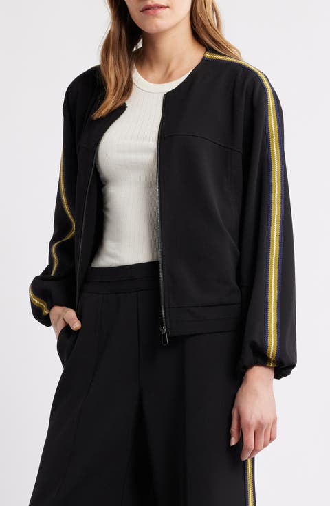 Stripe Trim Front Zip Jacket