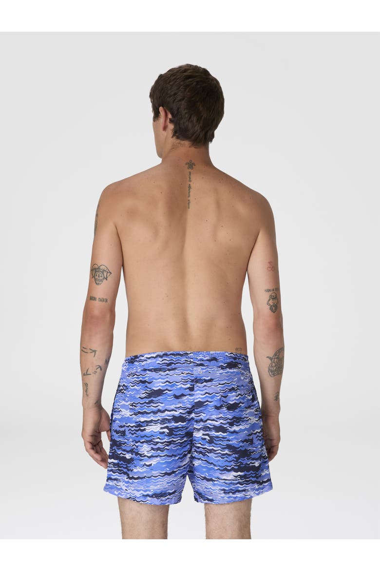 Mid-length Swim Shorts With Wave Print, Alternate, color, Blue