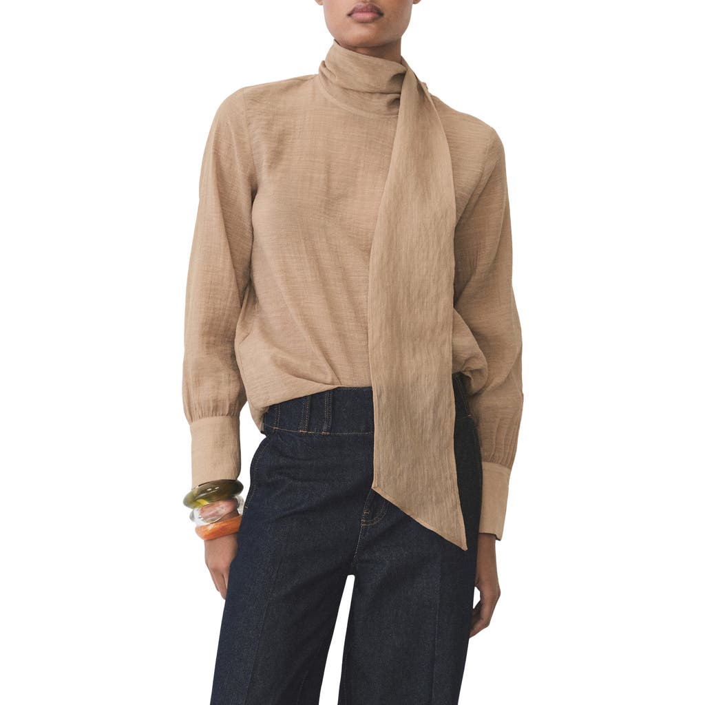 Shop Mango Long Sleeve Bow Neck Shirt