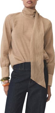 MANGO Long Sleeve Bow Neck Shirt