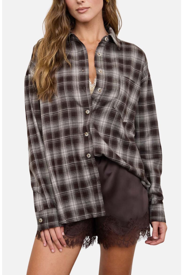 Plaid Long Sleeve Button Shirt, Alternate, color, CHOCOLATE BROWN