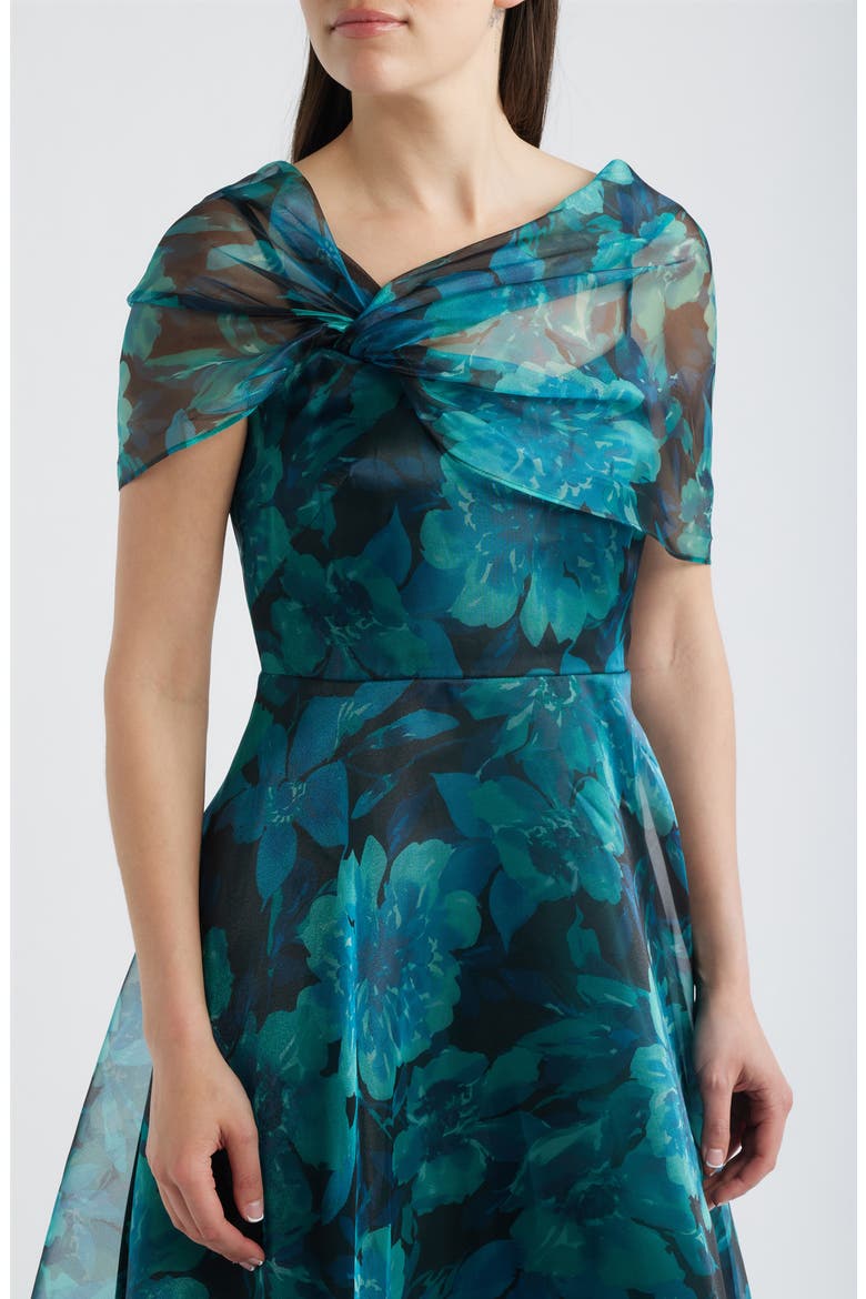 Floral Shoulder Overlay Ballgown, Alternate, color, TEAL