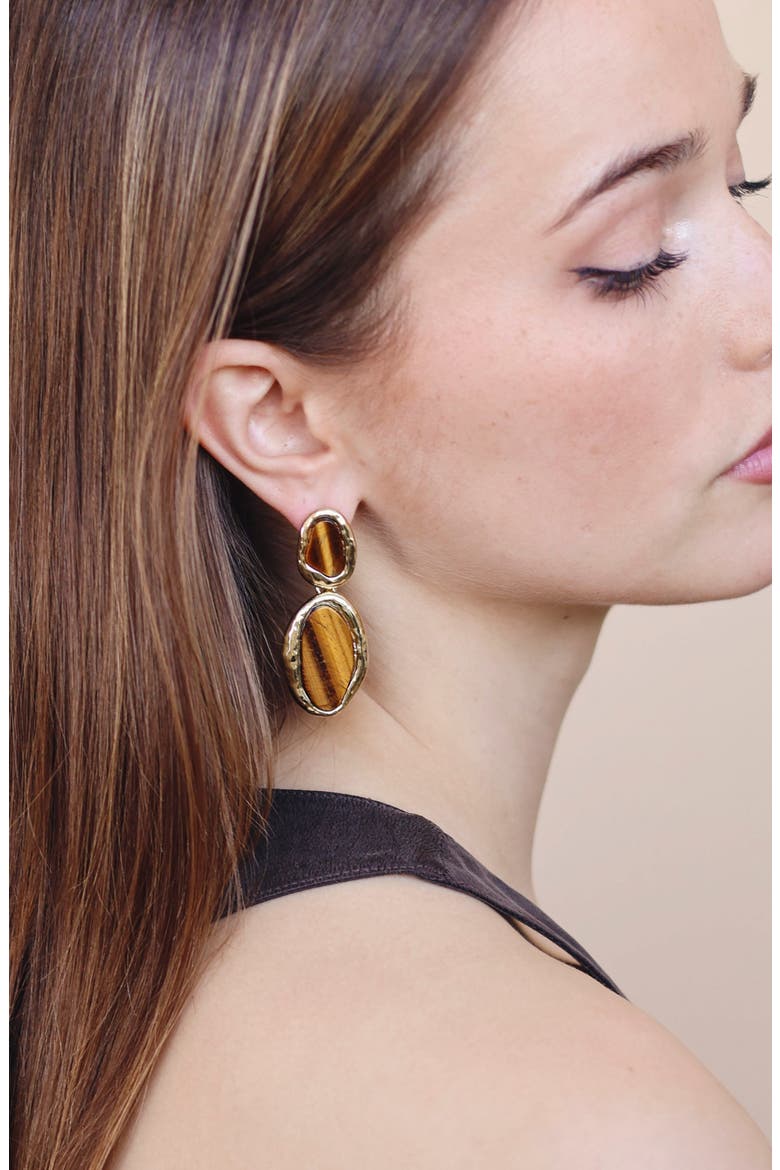 Spellbound Tiger's Eye Drop Earrings, Alternate, color, GOLD/ TIGERS EYE