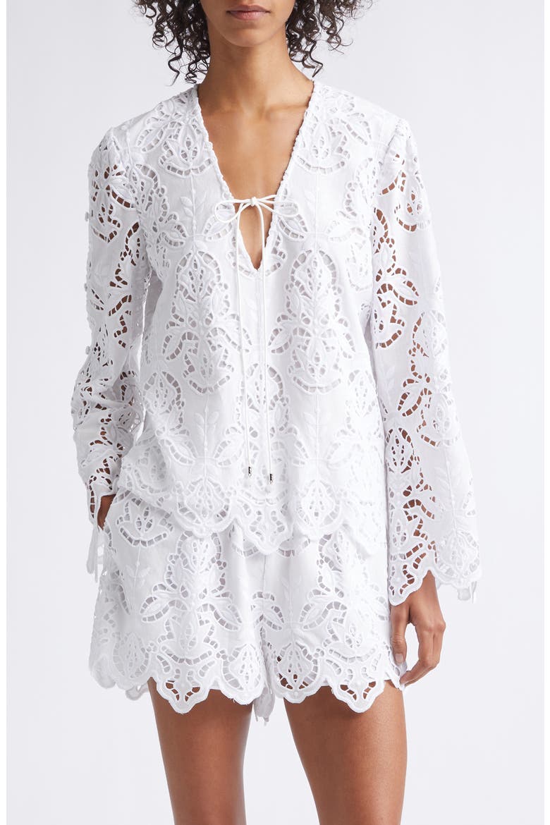 Halina Cutwork Cotton Top, Main, color, OPTIC
