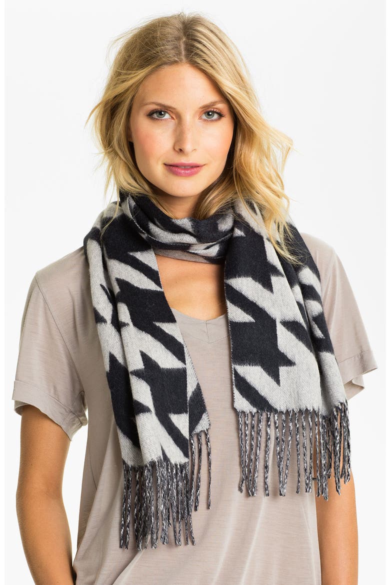Houndstooth Cashmere Muffler, Main, color, BLACK/ RAINY DAY