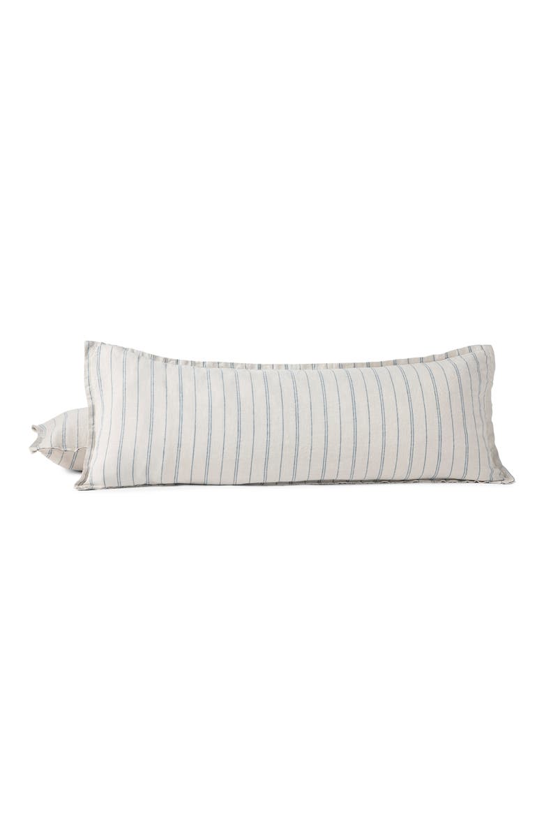 Relaxed Organic Linen Accent Pillow, Main, color, FOG CHAMBRAY INDIGO STRIPE