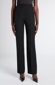 McQueen High Waist Wool Straight Leg Tux Pants