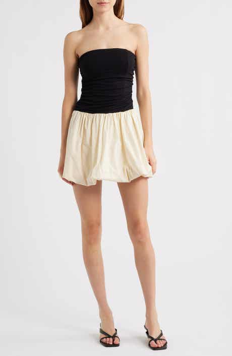 MOON RIVER Strapless Bubble Hem Mixed Media Minidress