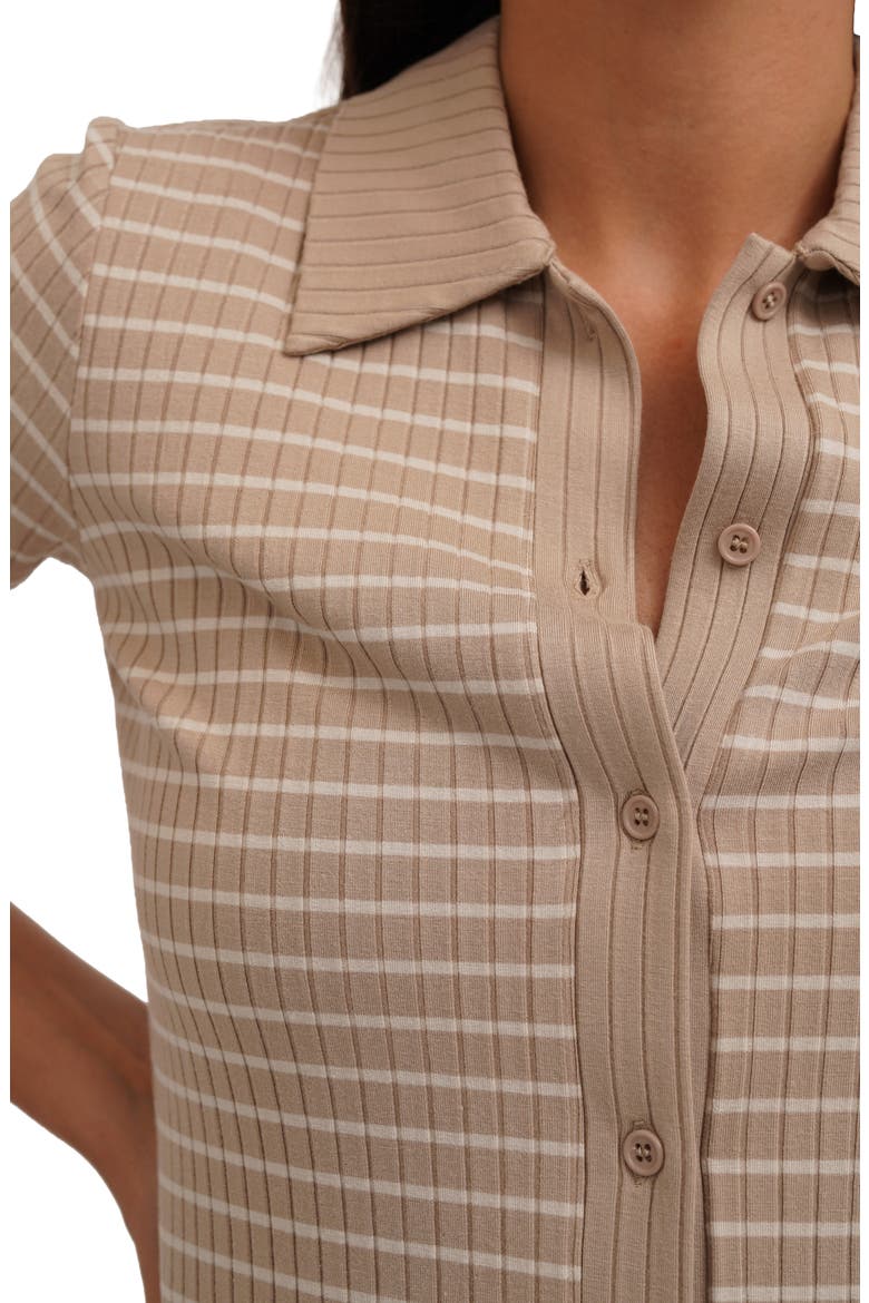 Stripe Rib Button-Up Knit Top, Alternate, color, NOMAD/ PALE FLEX