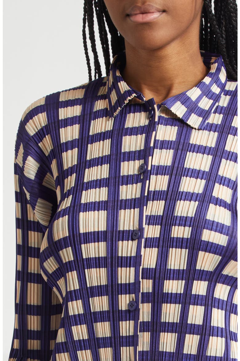 Basket Print Pleated Cardigan, Alternate, color, NAVY