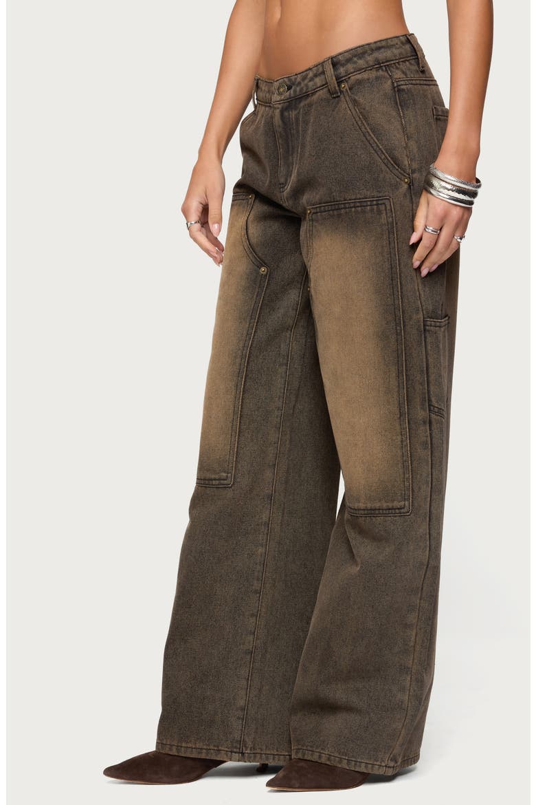 Ayla Low Rise Wide Leg Carpenter Jeans, Alternate, color, BROWN-WASHED