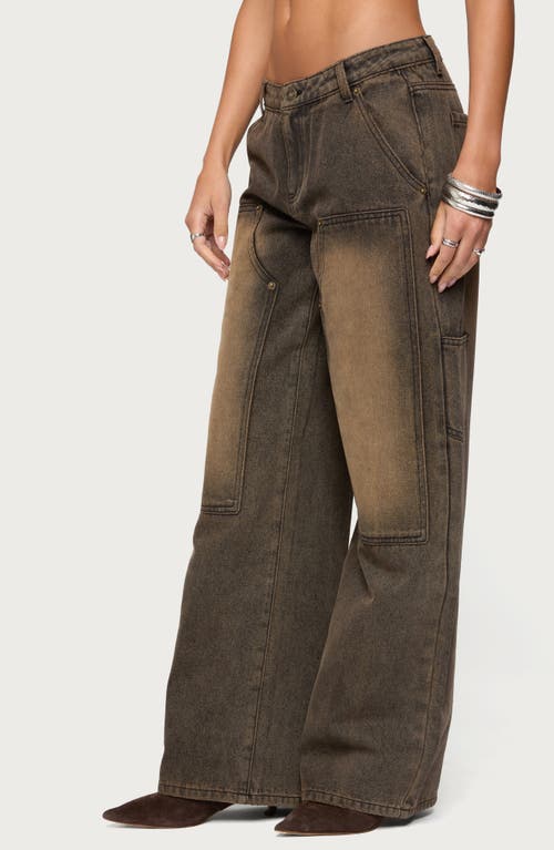 Edikted Ayla Low Rise Wide Leg Carpenter Jeans In Brown