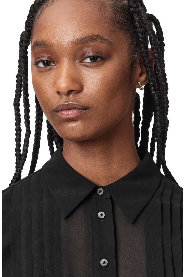 Minna Pleated Ruffle Shirt, Alternate, color, BLACK