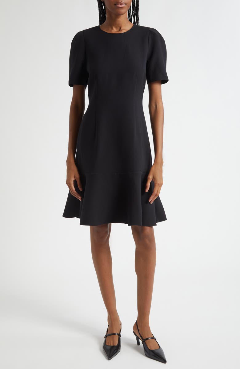 Lafayette 148 New York Flare Hem Wool & Silk Crepe Dress, Main, color, Black