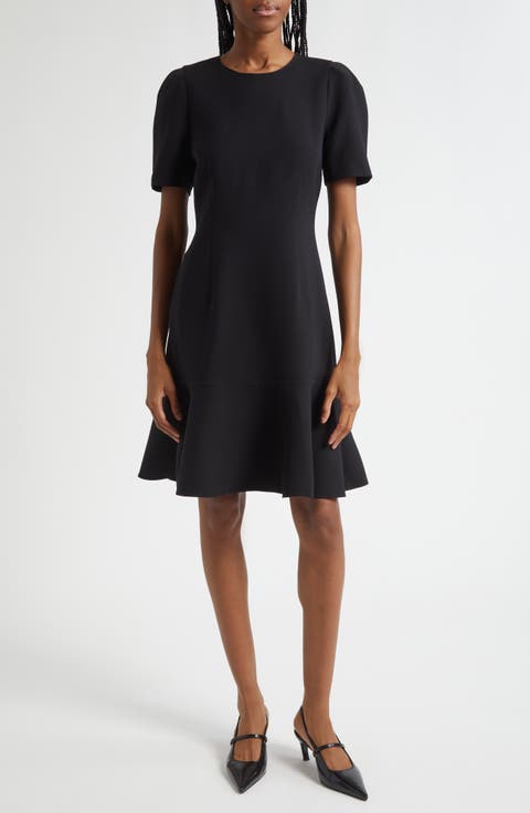 Flare Hem Wool & Silk Crepe Dress