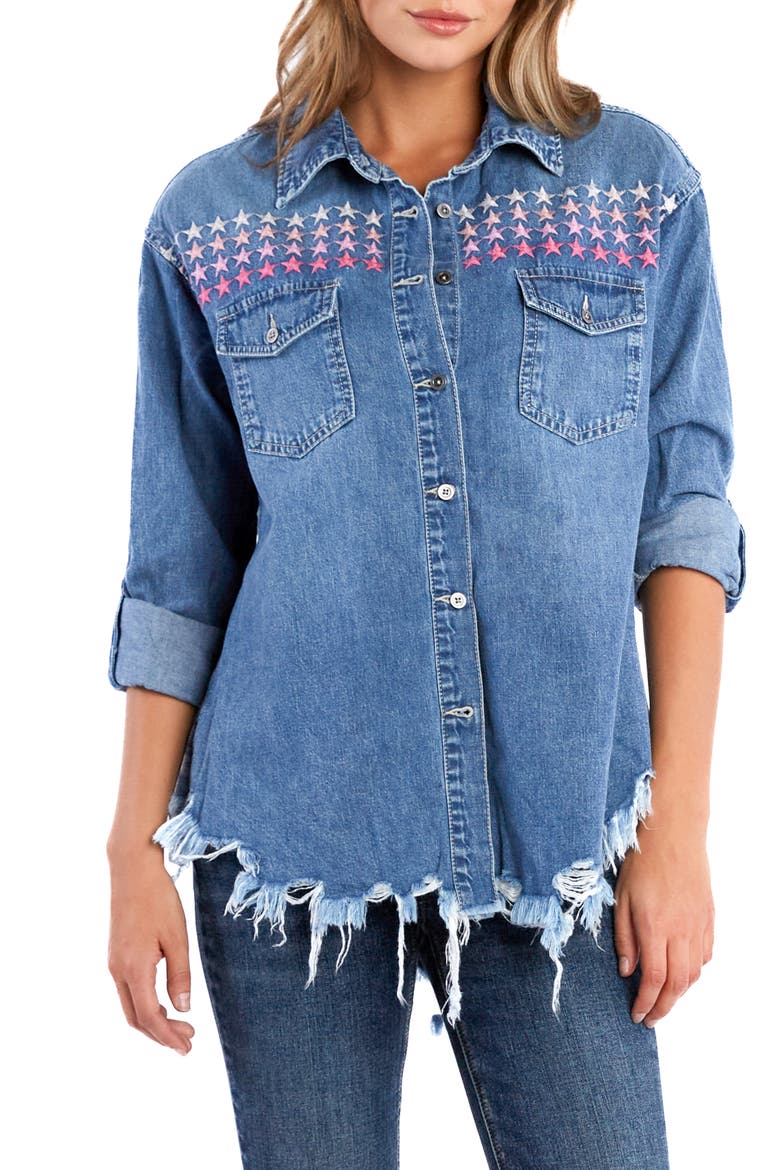 Superstar Denim Shirt, Main, color, PINK COMBO