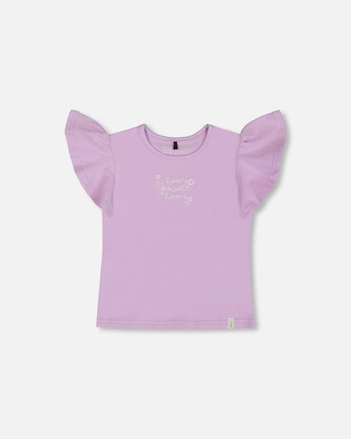 DEUX PAR DEUX DEUX PAR DEUX BABY GIRL'S FLUTTER SLEEVE TOP WITH PRINT LILAC 