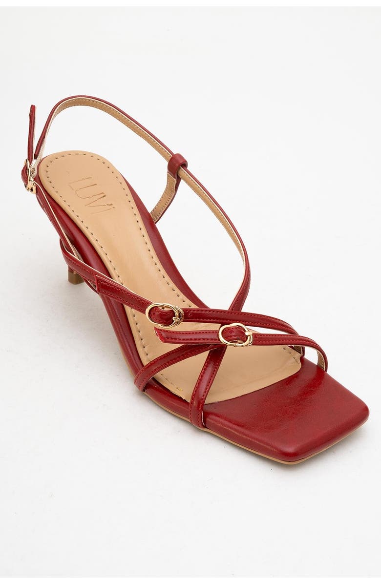 Prologue Shoes Chaka Square Toe Stiletto Sandal, Alternate, color, Red