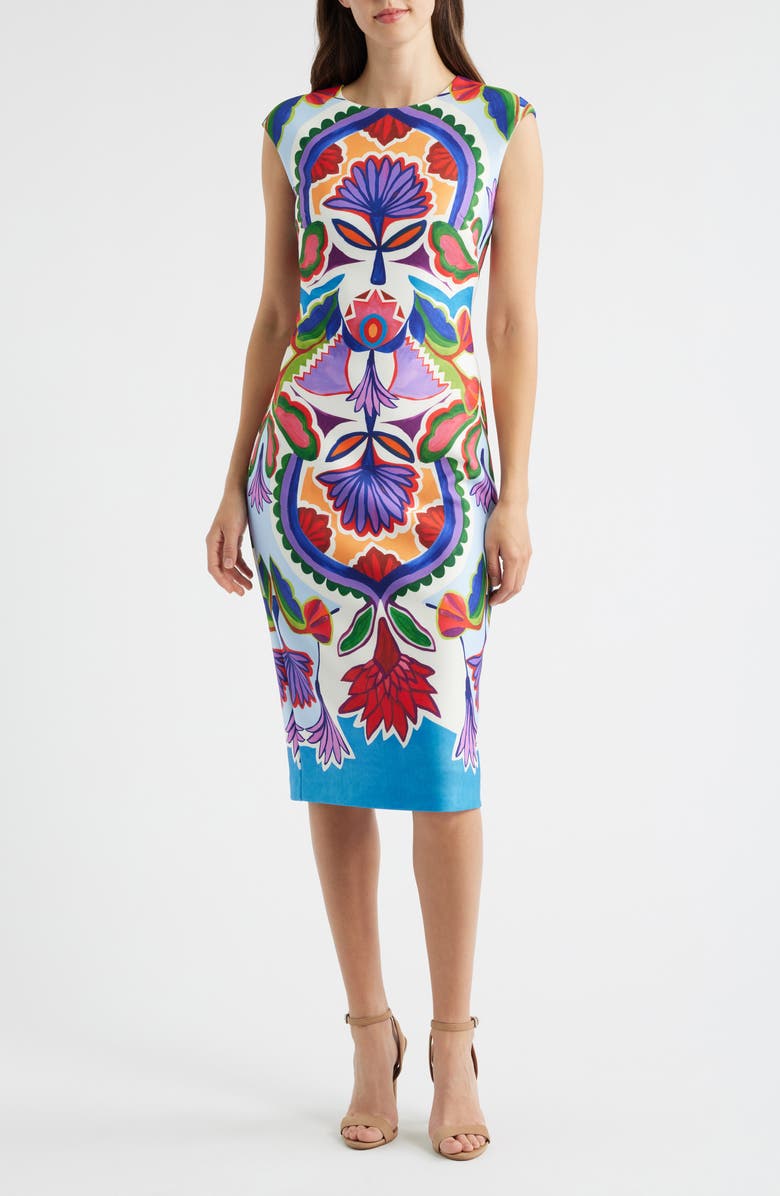 Vince Camuto Scuba Crepe Cocktail Dress, Main, color, Blue Multi