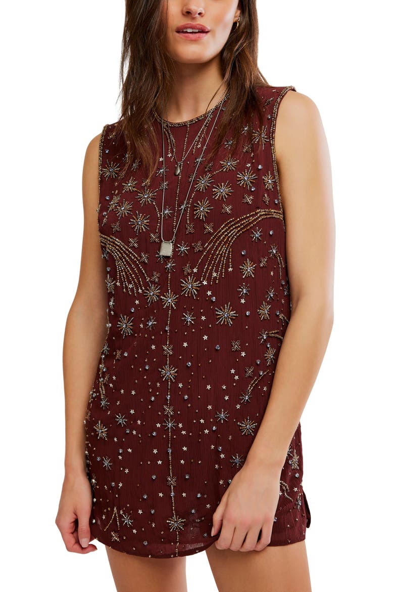 Brighter Days Beaded Minidress, Alternate, color, CHOCOLATE COMBO