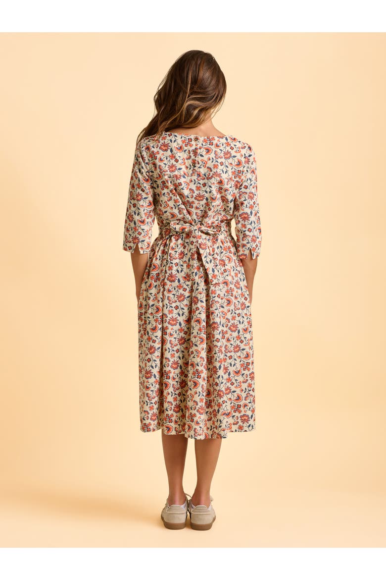 Beech 3/4 Sleeve Waist Tie Midi Dress, Alternate, color, Cream