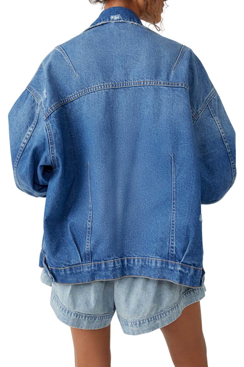 All In Oversize Distressed Denim Trucker Jacket, Alternate, color, TOUCH THE SKY