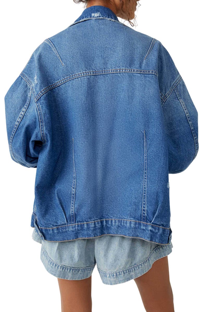 Free People All In Oversize Distressed Denim Trucker Jacket, Alternate, color,