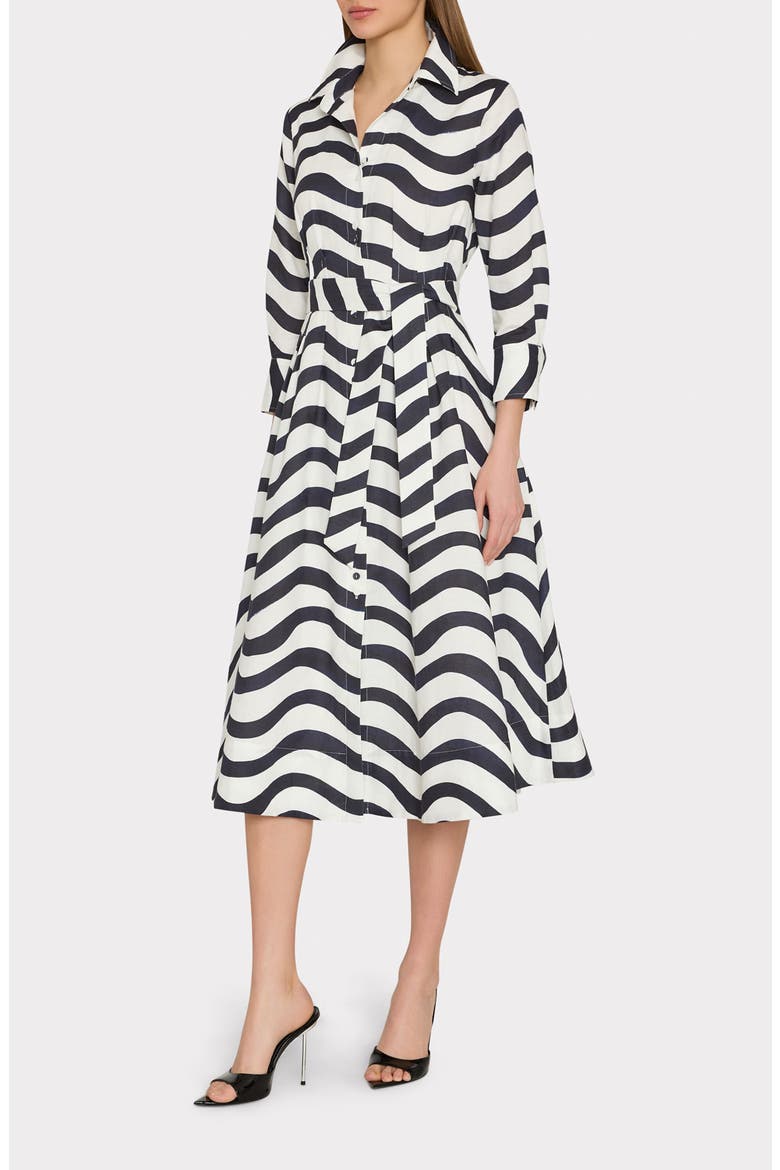 Lexi Stripe Tie Waist Long Sleeve Midi Shirtdress, Main, color, NAVY/ WHITE