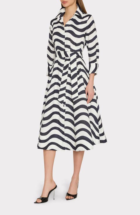 Lexi Stripe Tie Waist Long Sleeve Midi Shirtdress