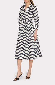 Milly Lexi Stripe Tie Waist Long Sleeve Midi Shirtdress