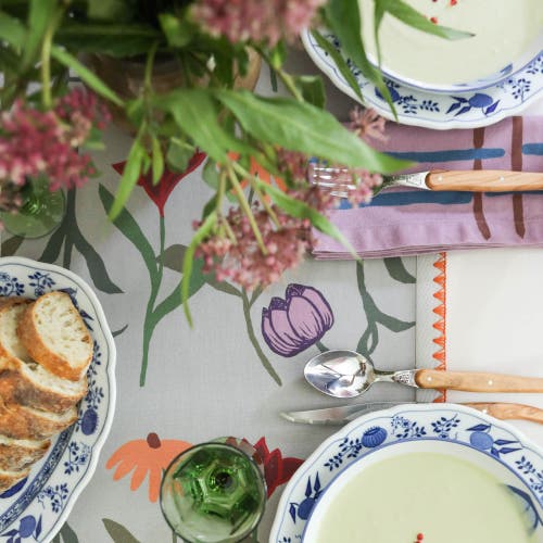 Sophie Williamson Design Small Table Runner In Oversize Bold Flower Print On Light Grey In Blue