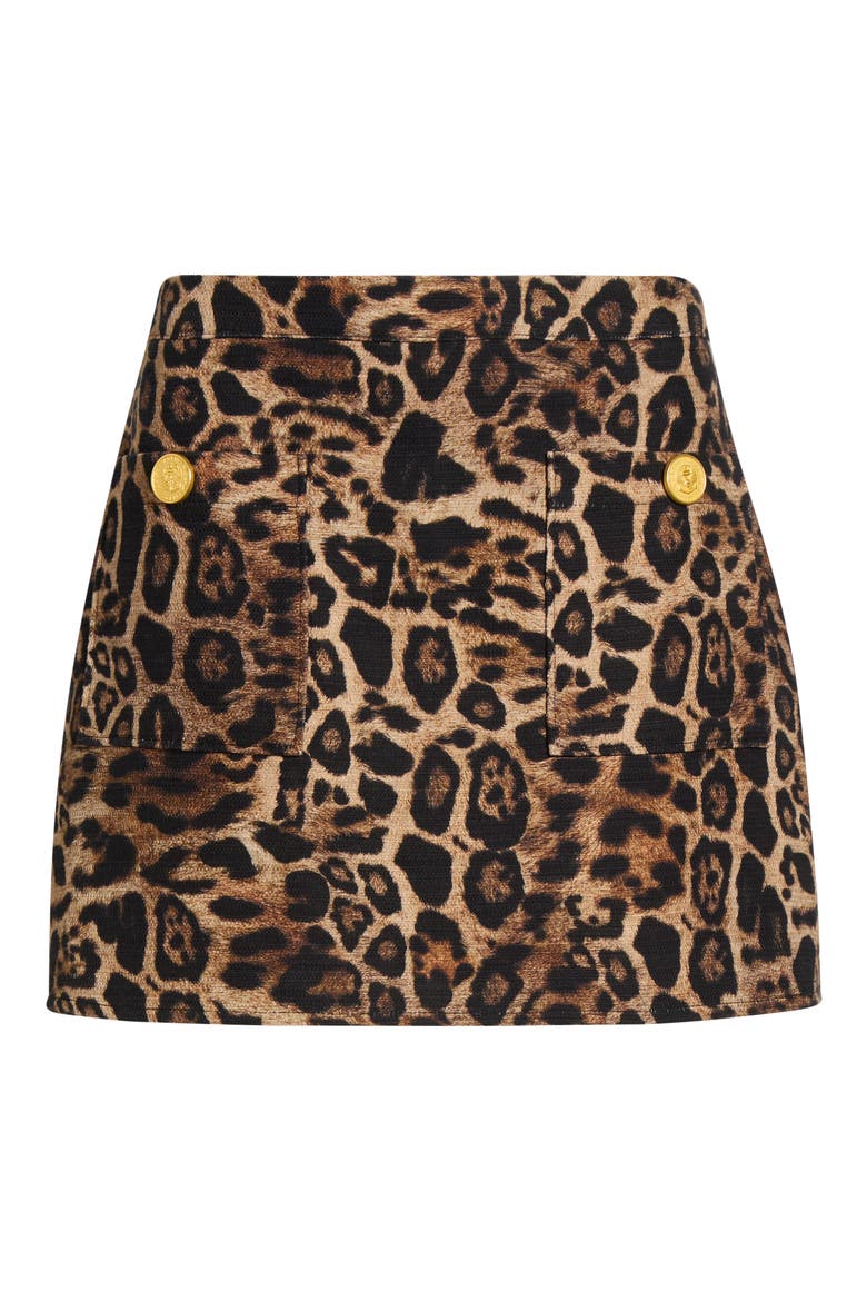 Cyra Leopard Print Cotton Miniskirt, Alternate, color, BROWN MULTI PATCH LEOPARD