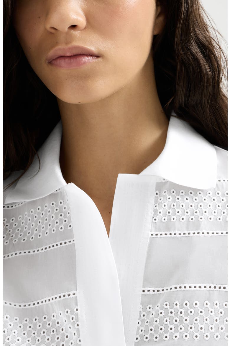 Cotton organza broderie anglaise cropped polo, Alternate, color, White
