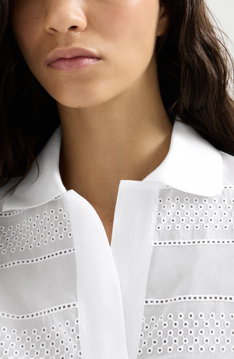 Brunello Cucinelli Broderie anglaise cropped polo, Alternate, color, White