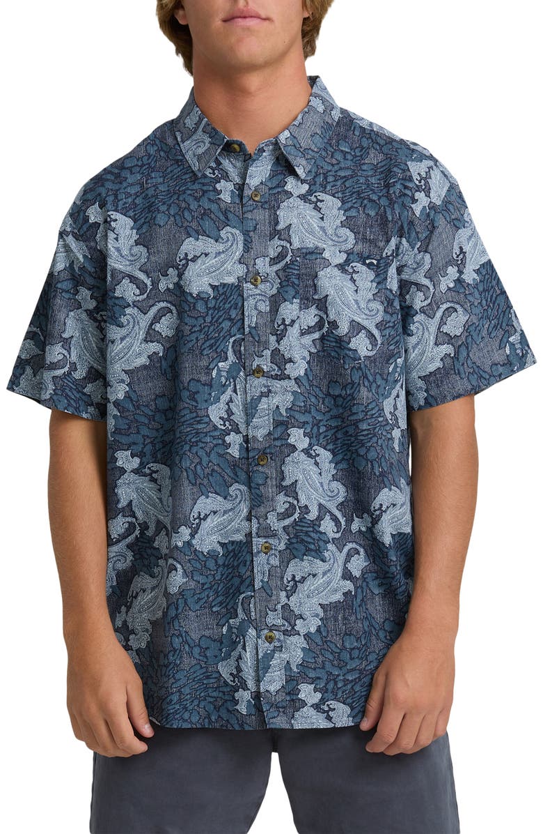 Billabong Sundays Paisley Short Sleeve Button-Up Shirt, Main, color, Mid Blue