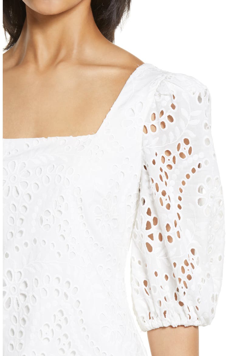 Balloon Sleeve Eyelet Dress, Alternate, color, WHITE