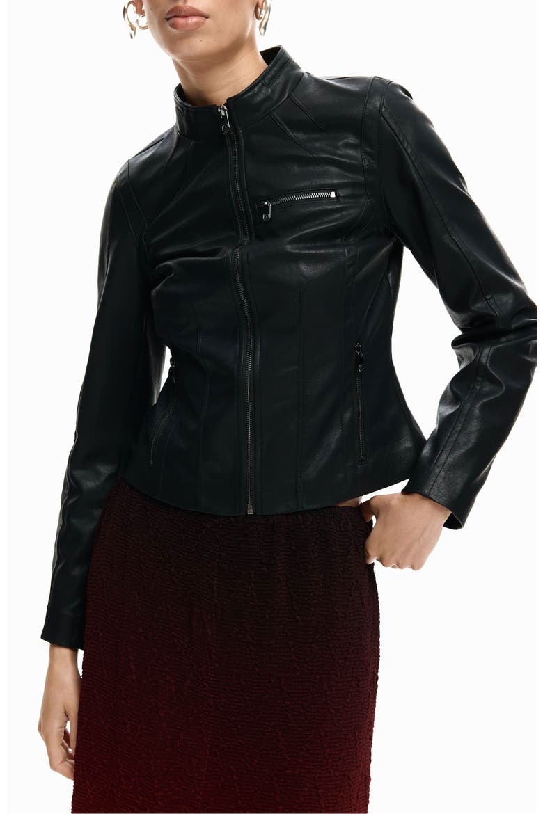 Faux Leather Jacket, Main, color, BLACK