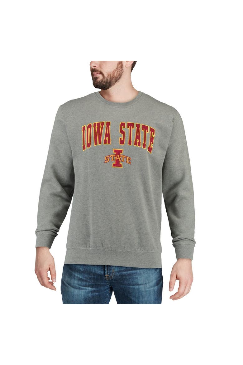 Men's Colosseum Heather Gray Iowa State Cyclones Arch & Logo Crew Neck Sweatshirt, Alternate, color, Heather Gray