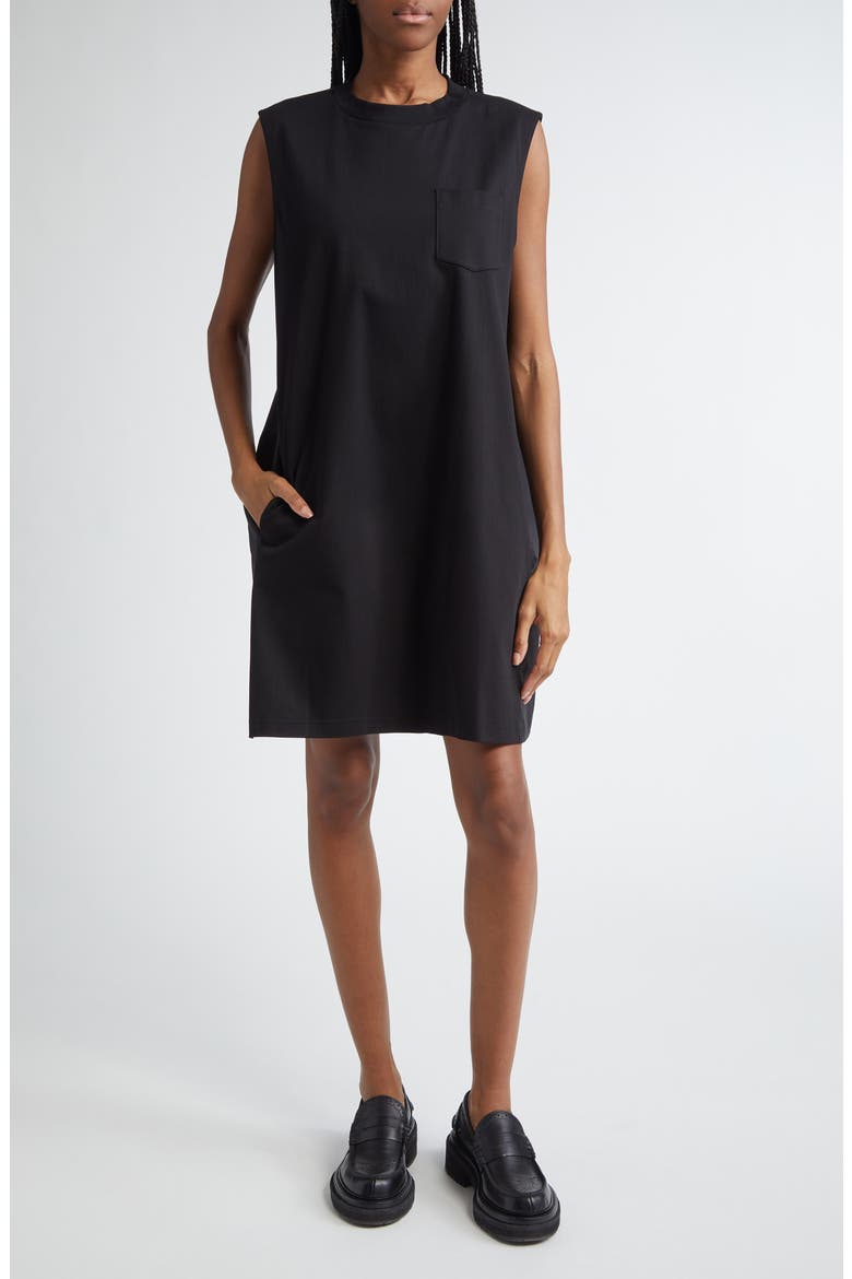 Sleeveless Mixed Media Shift Dress, Main, color, BLACK