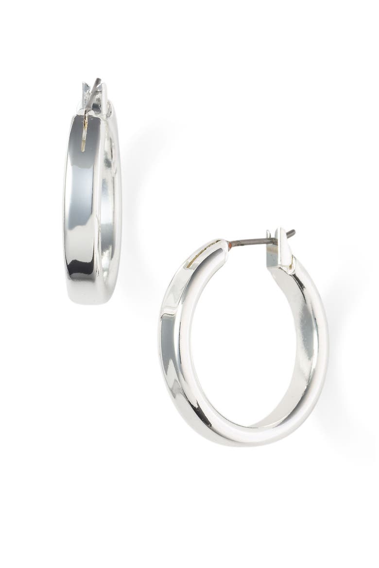 Medium Snap Post Hoop Earrings, Main, color, SILVER