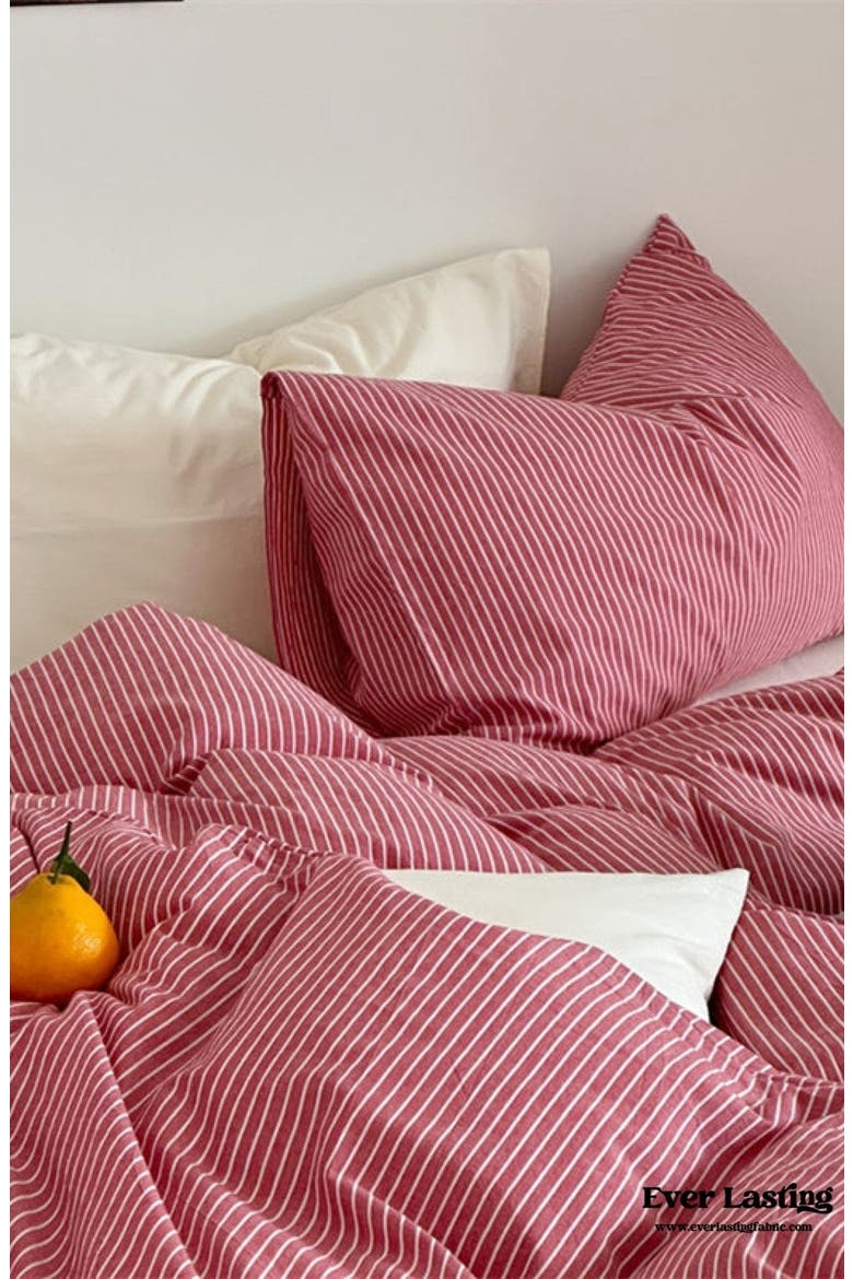 Thin Striped Soft Breathable Duvet Cover, Alternate, color, Red Striped