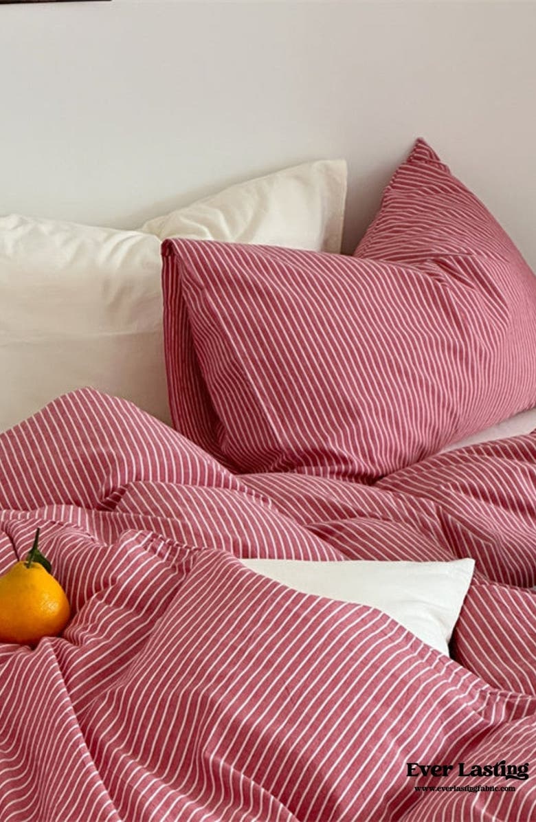 Ever Lasting Thin Striped Soft Breathable Duvet Cover, Alternate, color, Red Striped