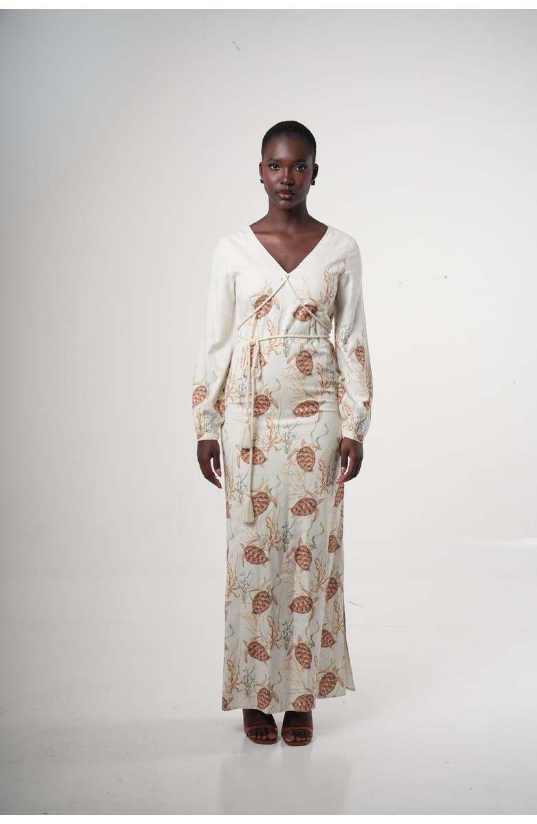 Sable Maroa Linen-blend Printed Maxi Dress, Alternate, color, Ivory (Off-White)