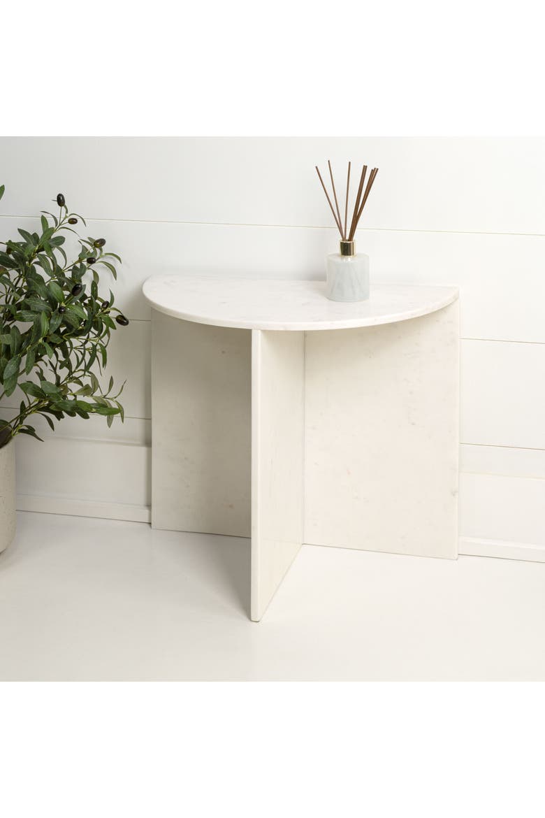 Patrice Art Deco Natural Marble Handmade Demilune Side Table, Alternate, color, White